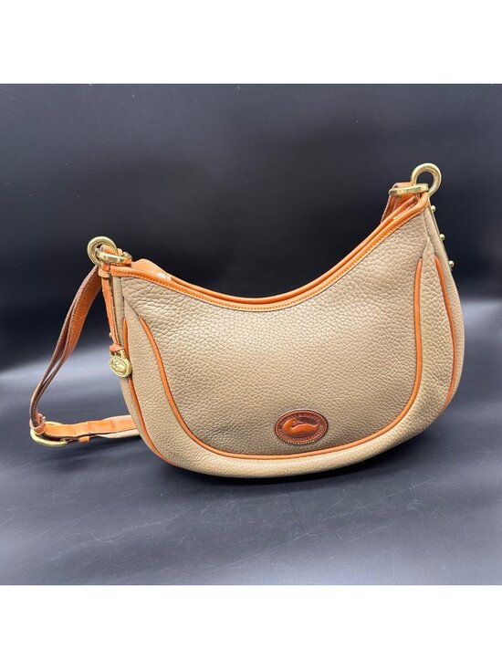 Dooney & Bourke Handbags - Vintage Dooney & Bourke Purse Crescent Sac Shoulder Bag Taupe Leather 1990s USA